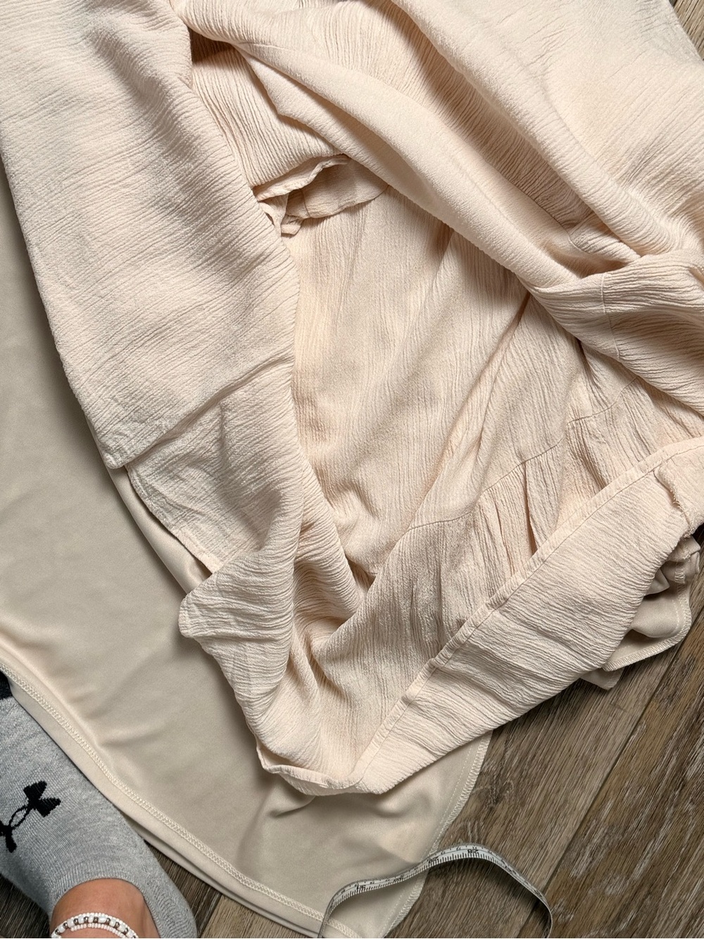 Lush Soft Nude Off Shoulder Tie Waist Midi Dress Boho Romantic Size M - Picture 14 of 14